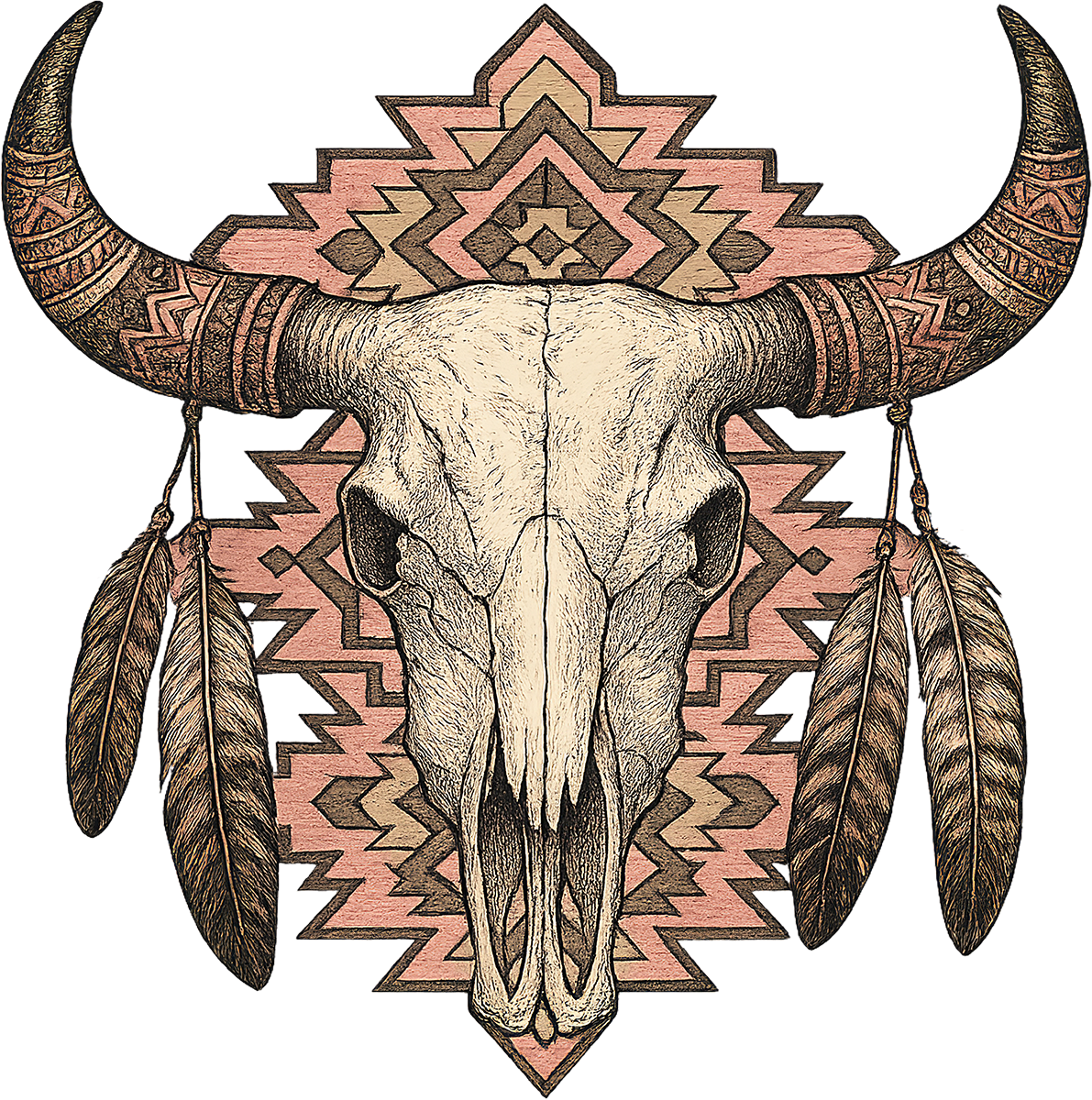 DTF Transfer – Cow Skull Feathers Multi Sizes (CO-CS003)