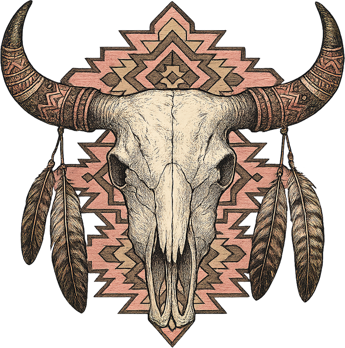 DTF Transfer – Cow Skull Feathers Multi Sizes (CO-CS003)