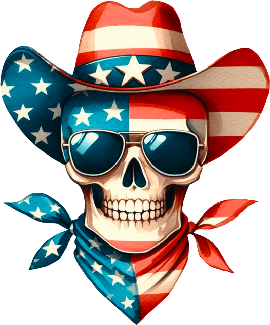 DTF Transfer – HB Patriotic Skull Cowboy Multi Sizes