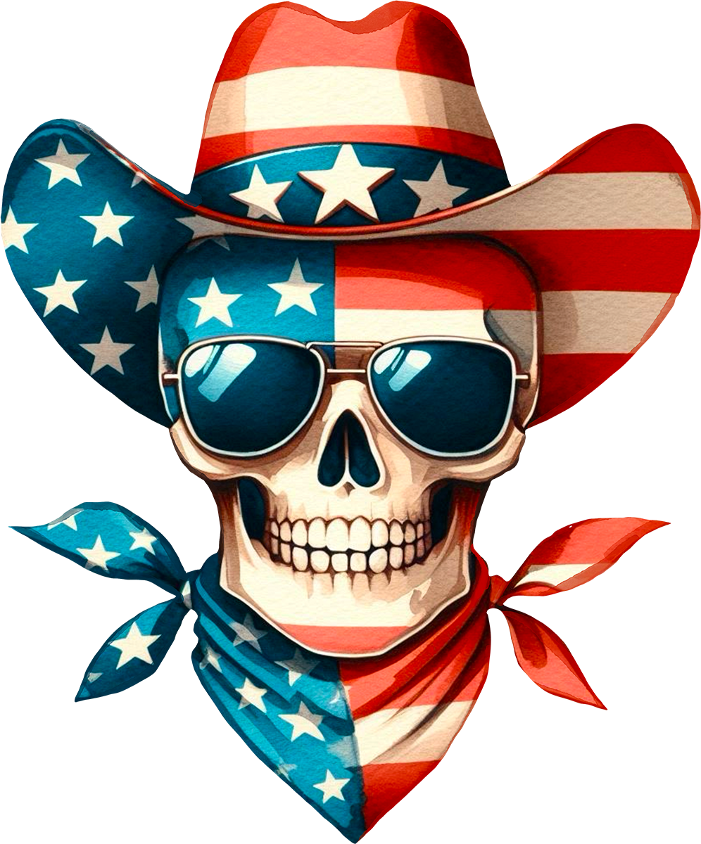DTF Transfer – HB Patriotic Skull Cowboy Multi Sizes