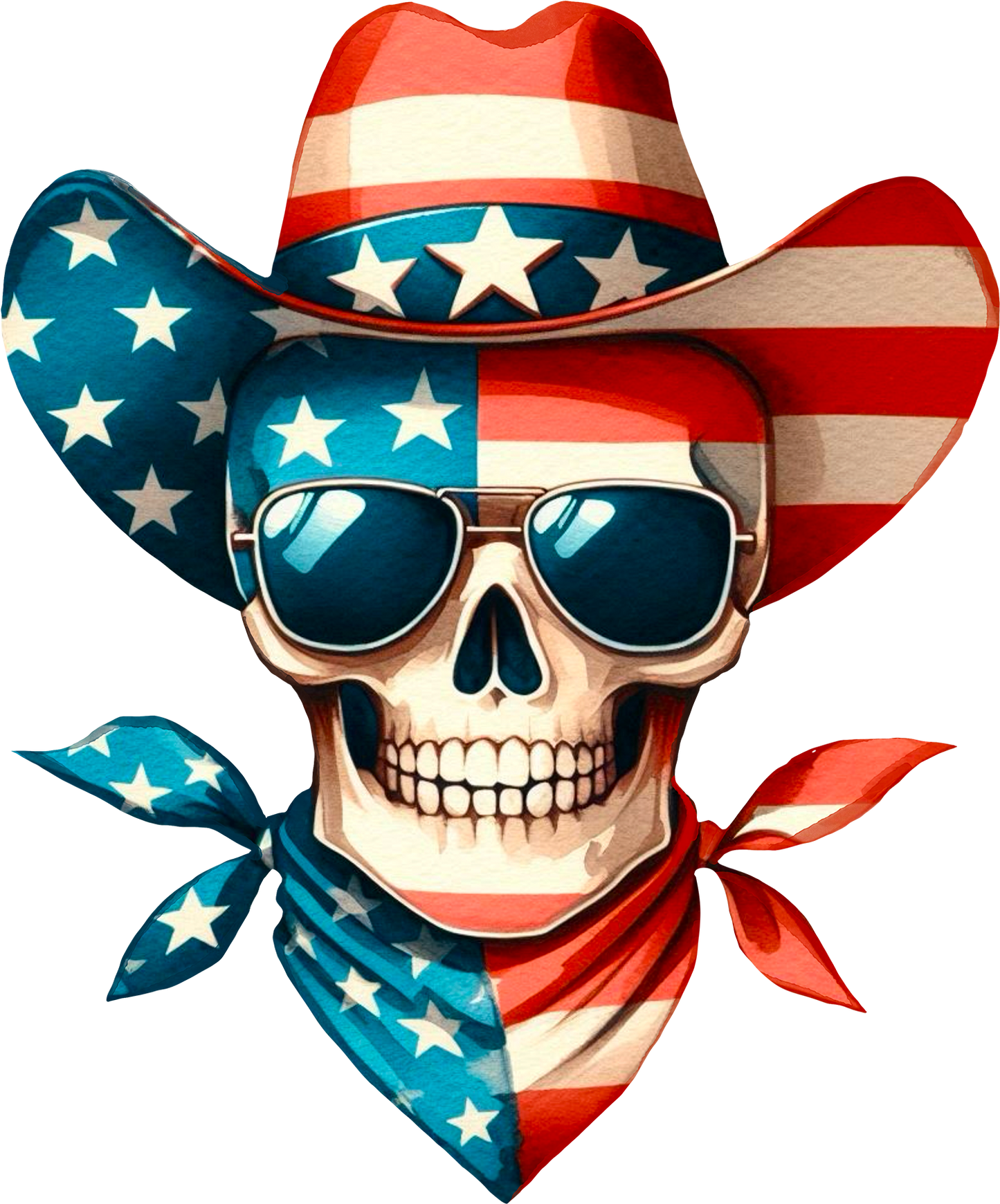 DTF Transfer – HB Patriotic Skull Cowboy Multi Sizes