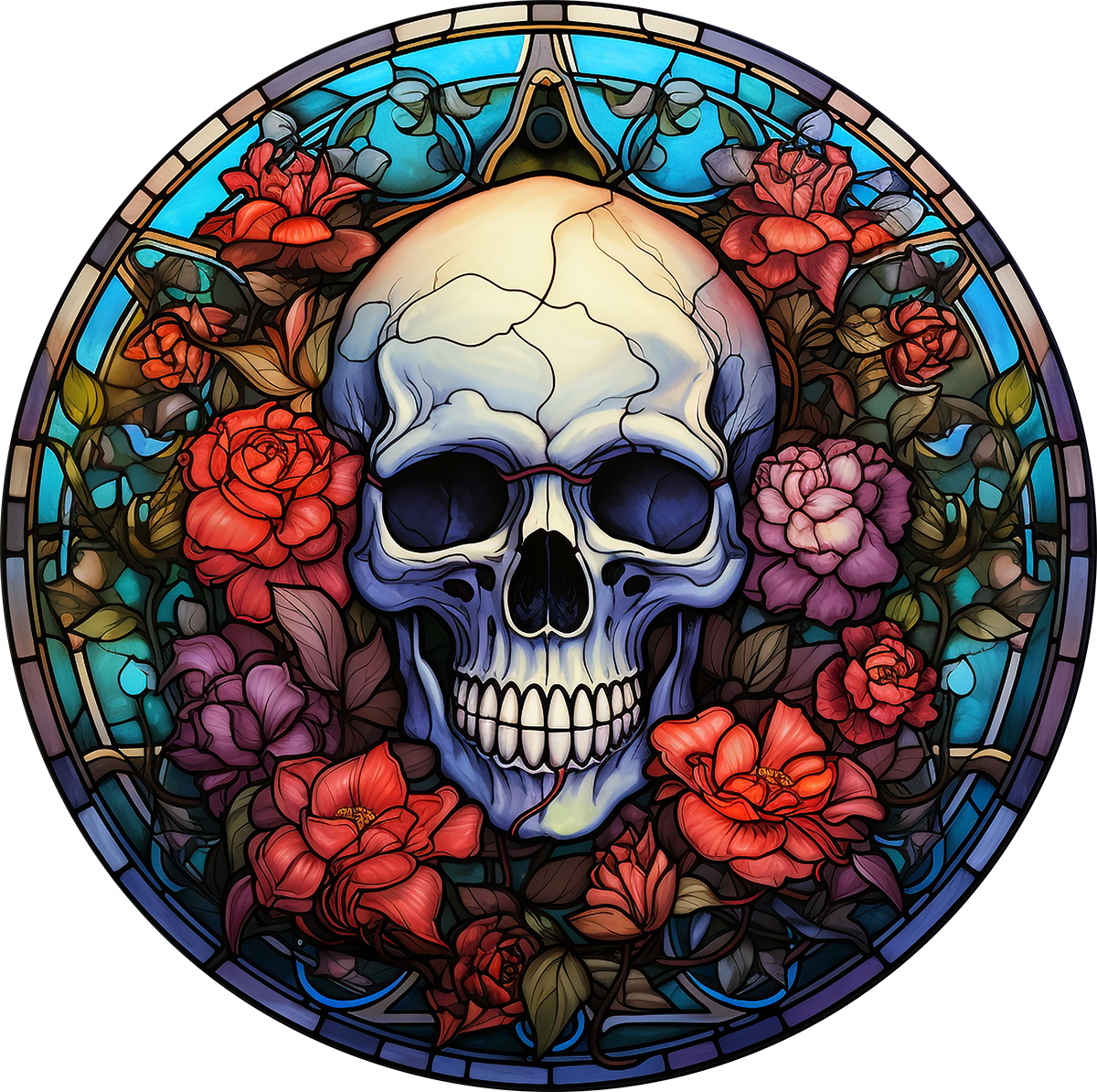 DTF Transfer – HF Skull Glass Flowers Multi Sizes