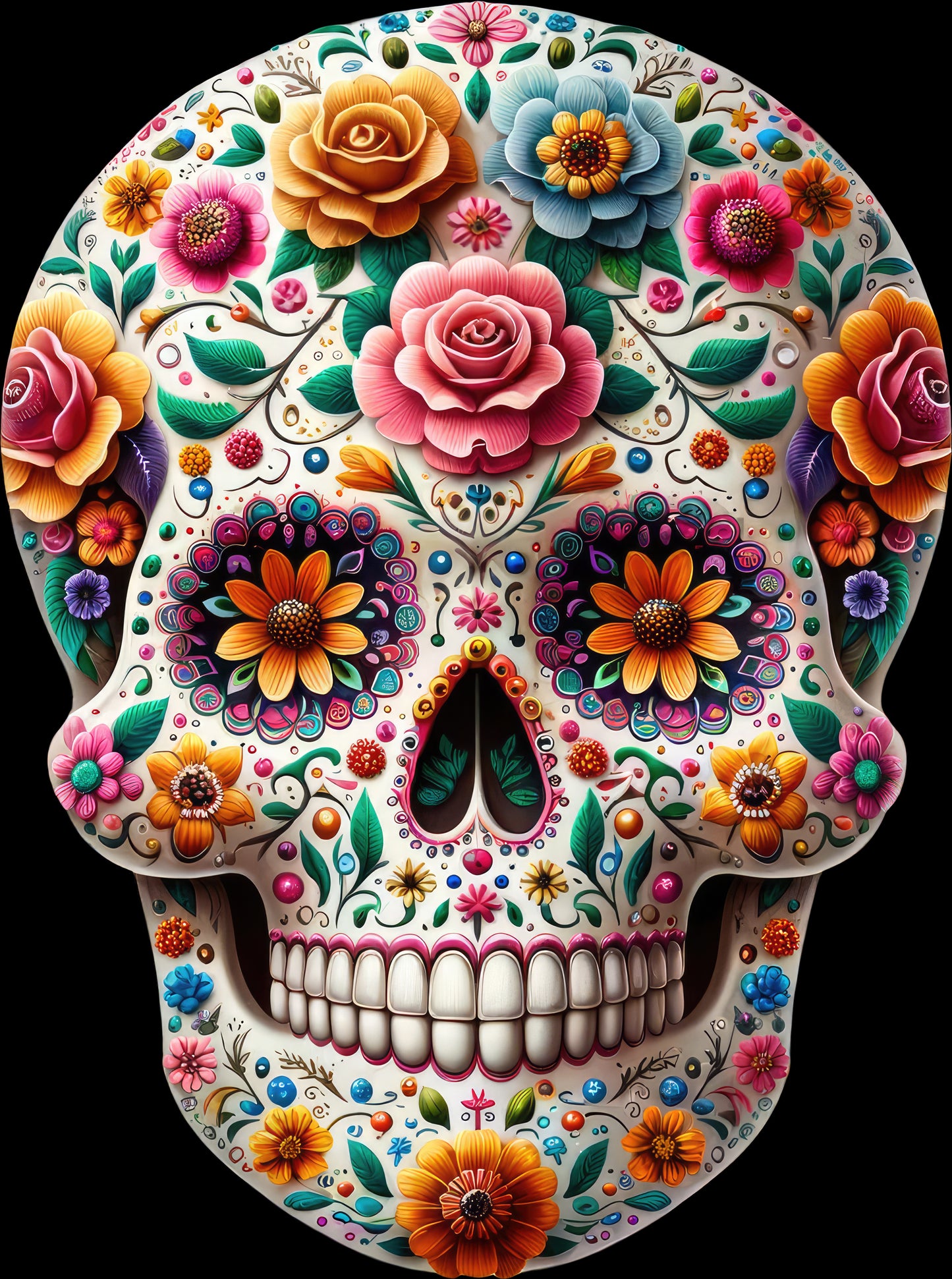 DTF Transfer – HG Skull Flowers Multi Sizes