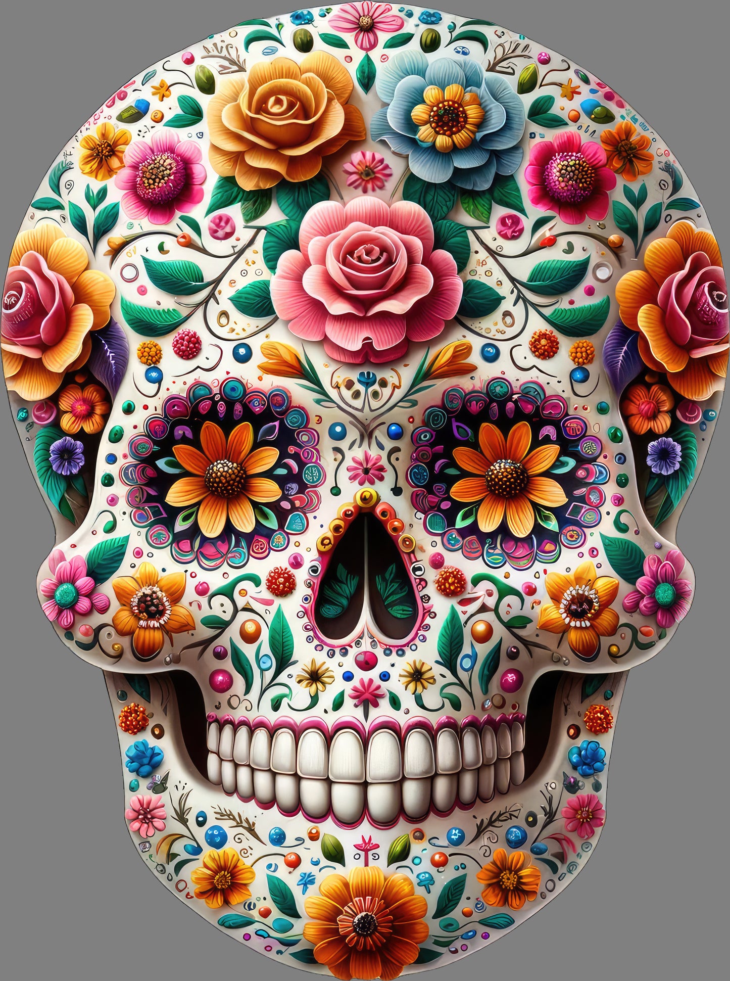 DTF Transfer – HG Skull Flowers Multi Sizes