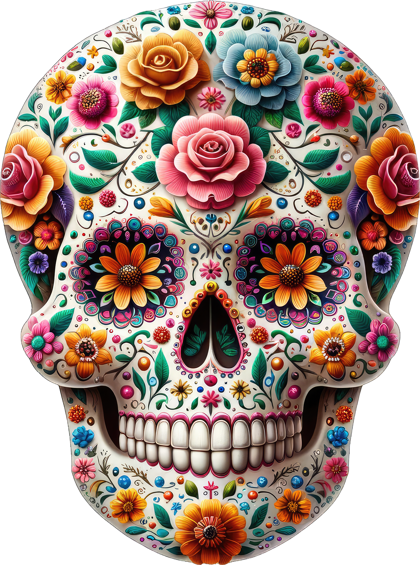 DTF Transfer – HG Skull Flowers Multi Sizes