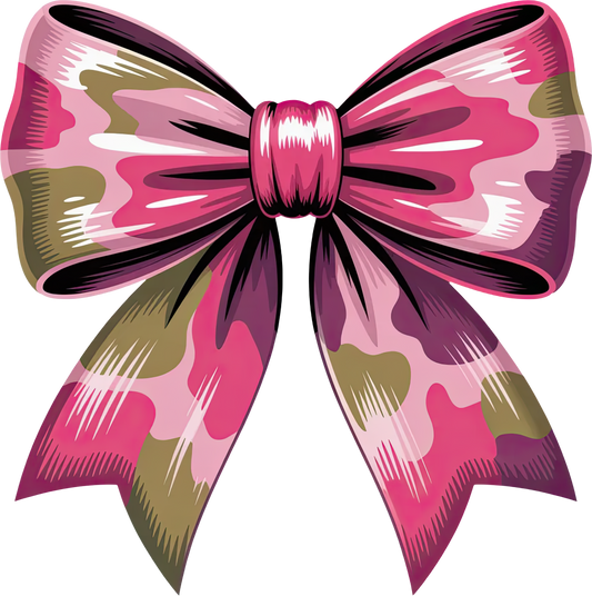 DTF Transfer – HP Camo Bow Pink Multi Sizes