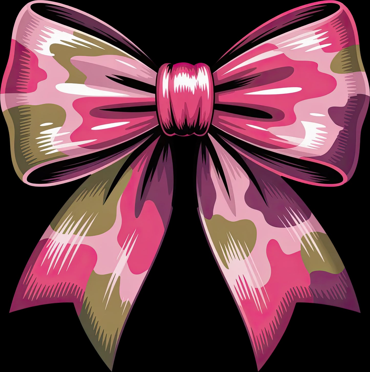 DTF Transfer – HP Camo Bow Pink Multi Sizes