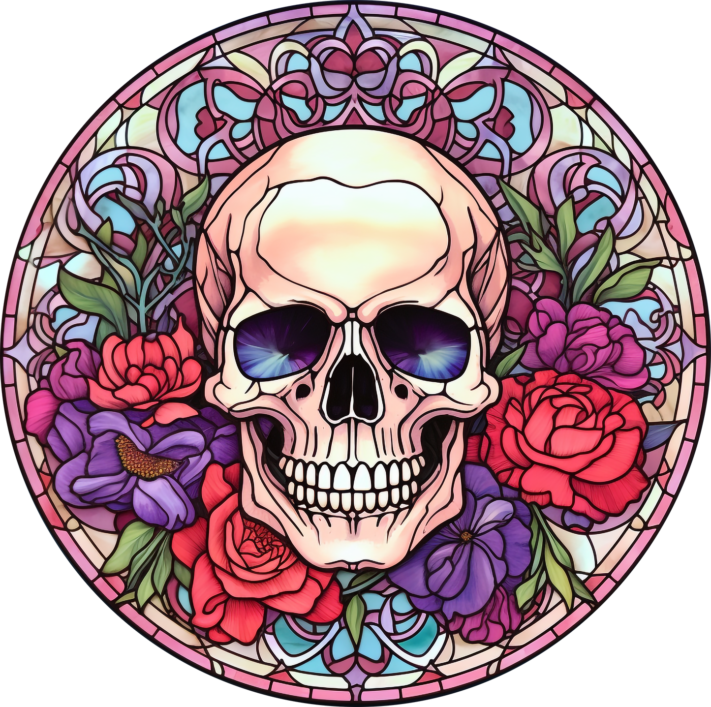 DTF Transfer – IH Glass Skull Flowers B Multi Sizes