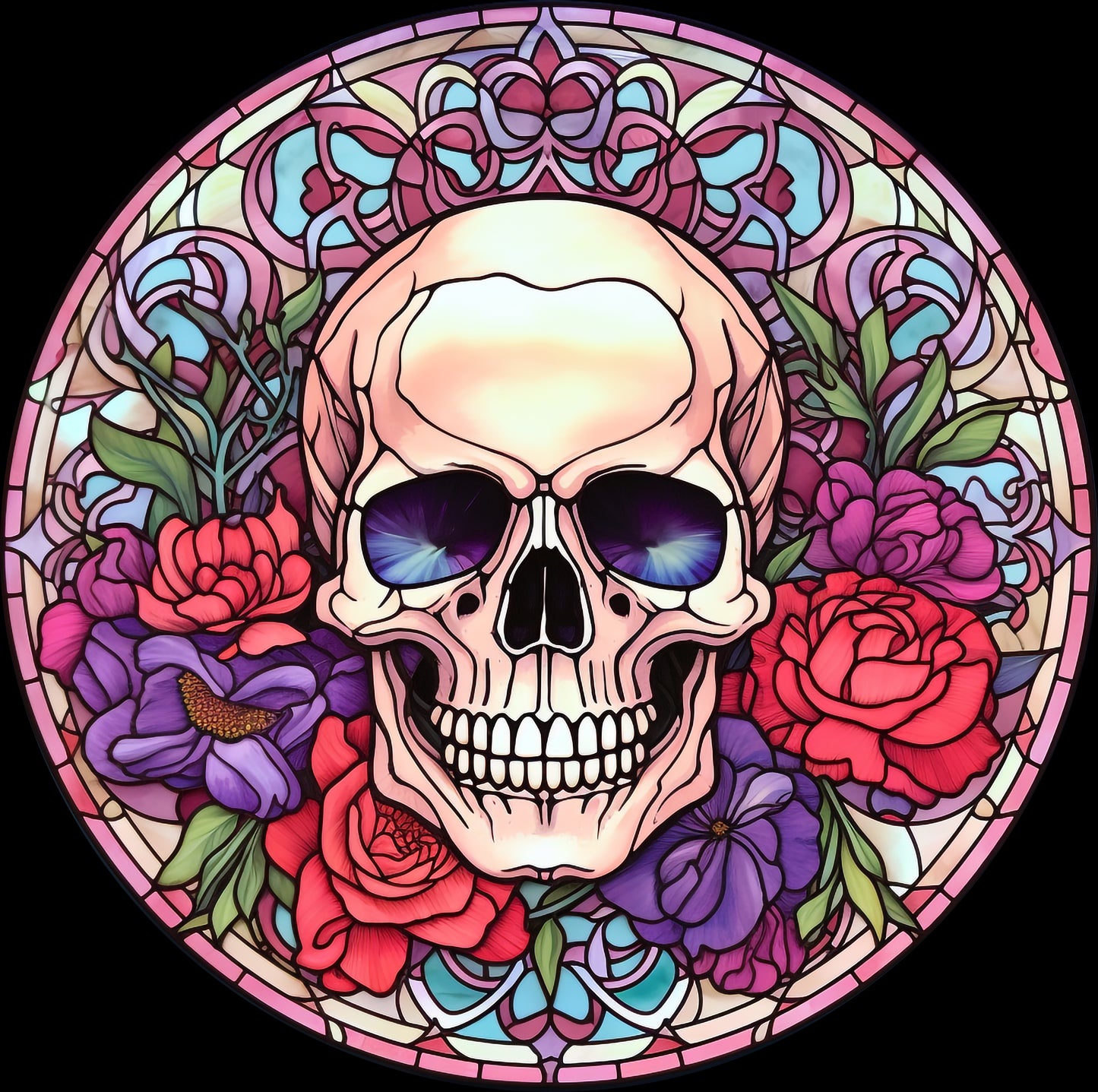 DTF Transfer – IH Glass Skull Flowers B Multi Sizes