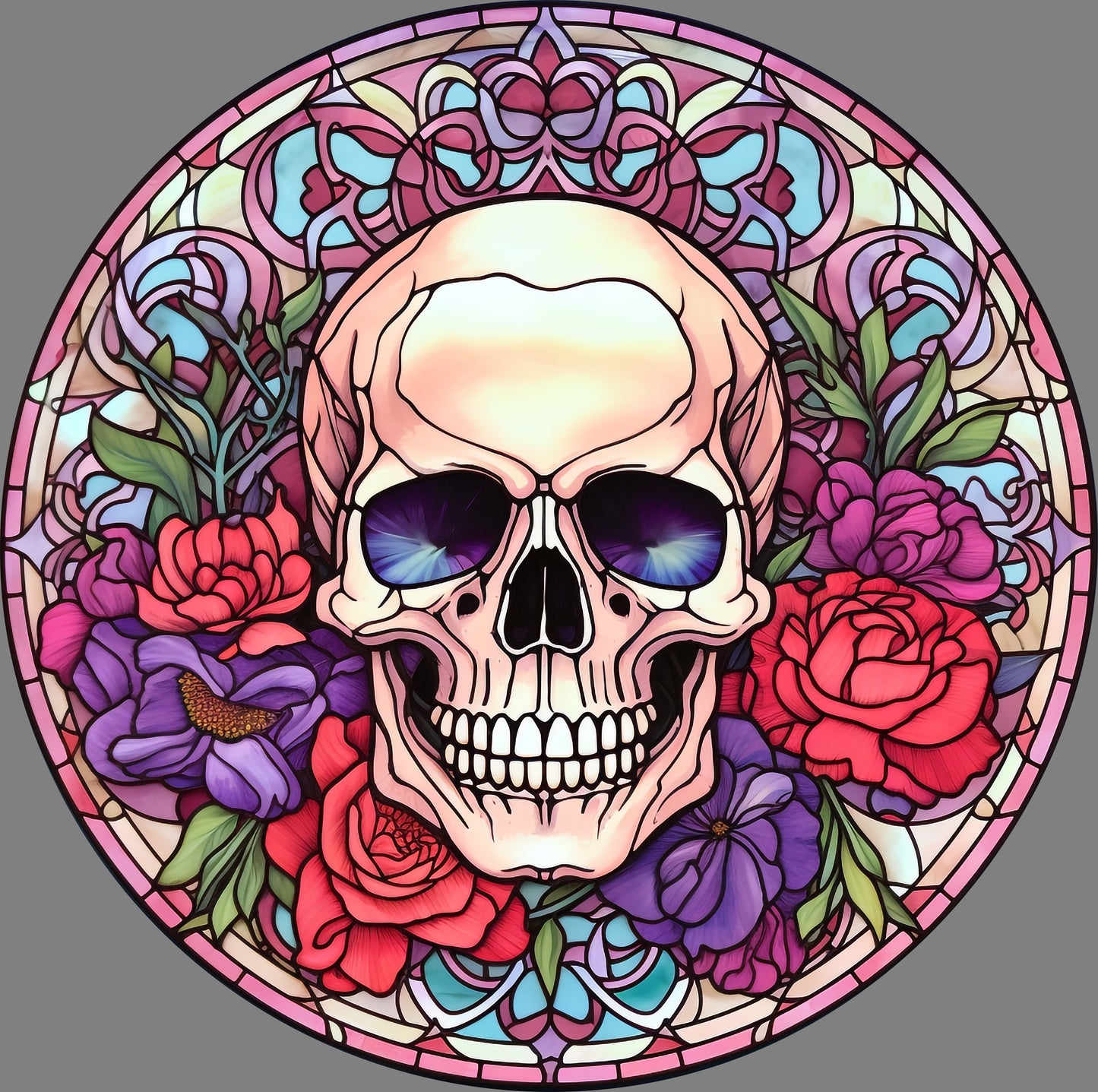 DTF Transfer – IH Glass Skull Flowers B Multi Sizes
