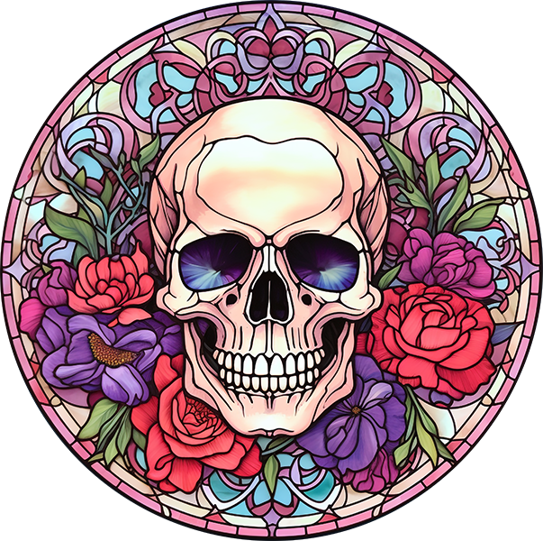 DTF Transfer – IH Glass Skull Flowers B Multi Sizes