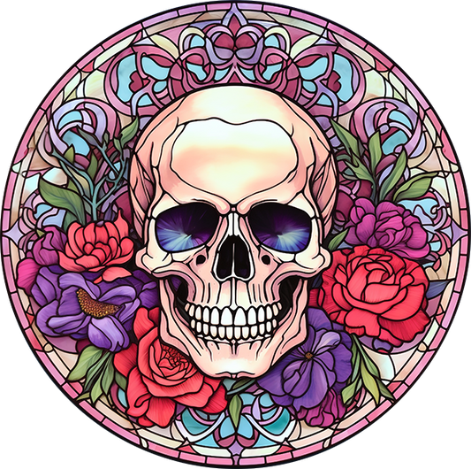DTF Transfer – IH Glass Skull Flowers B Multi Sizes