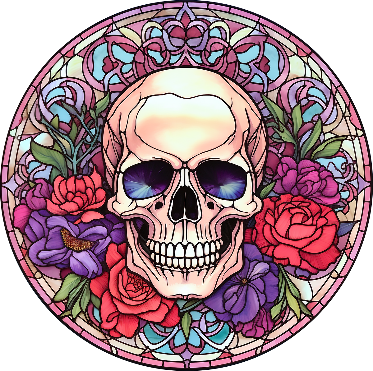 DTF Transfer – IH Glass Skull Flowers B Multi Sizes