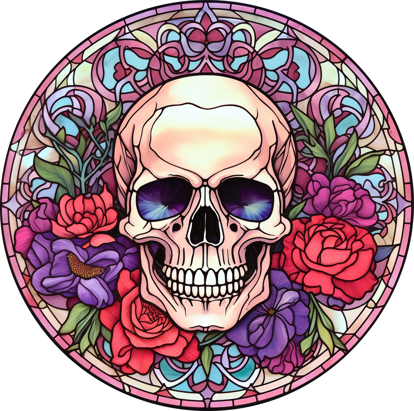 DTF Transfer – IH Glass Skull Flowers B Multi Sizes