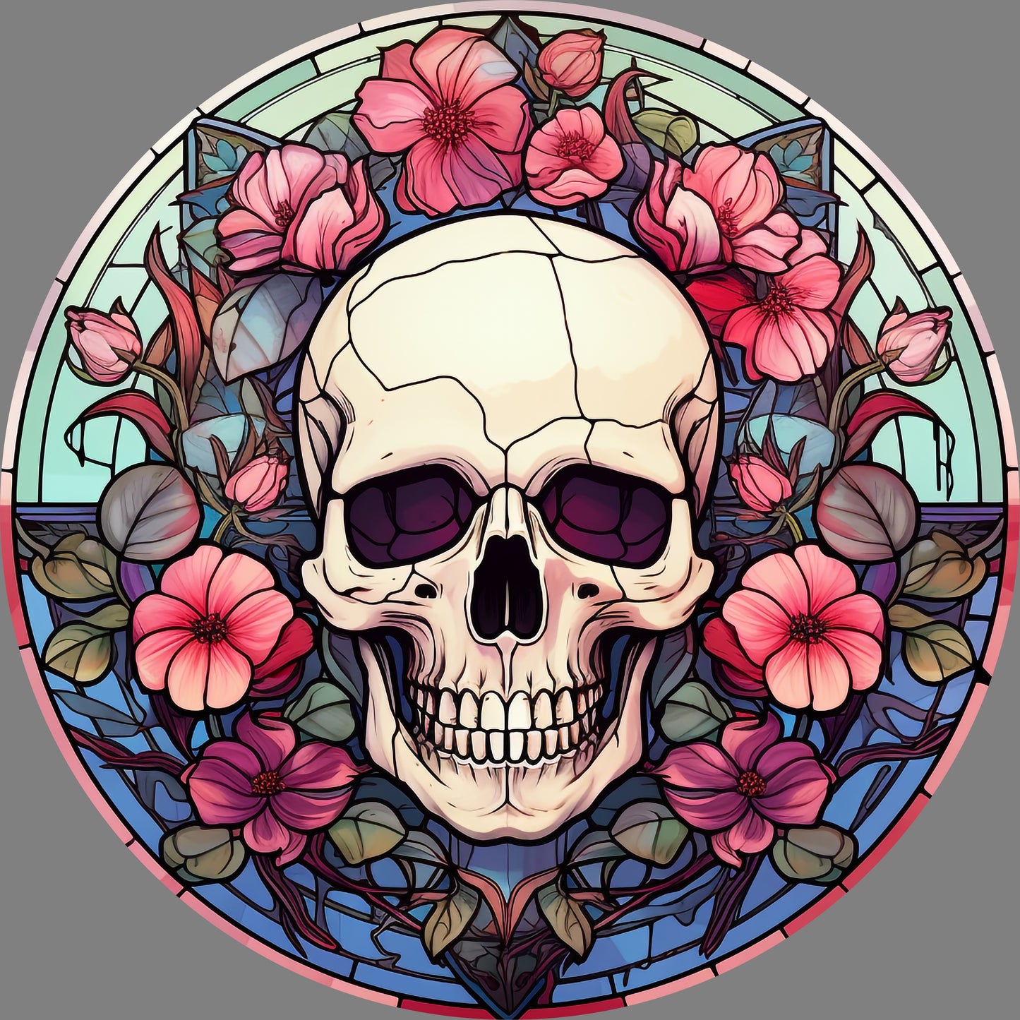DTF Transfer – IU Glass Skull Flowers C Multi Sizes