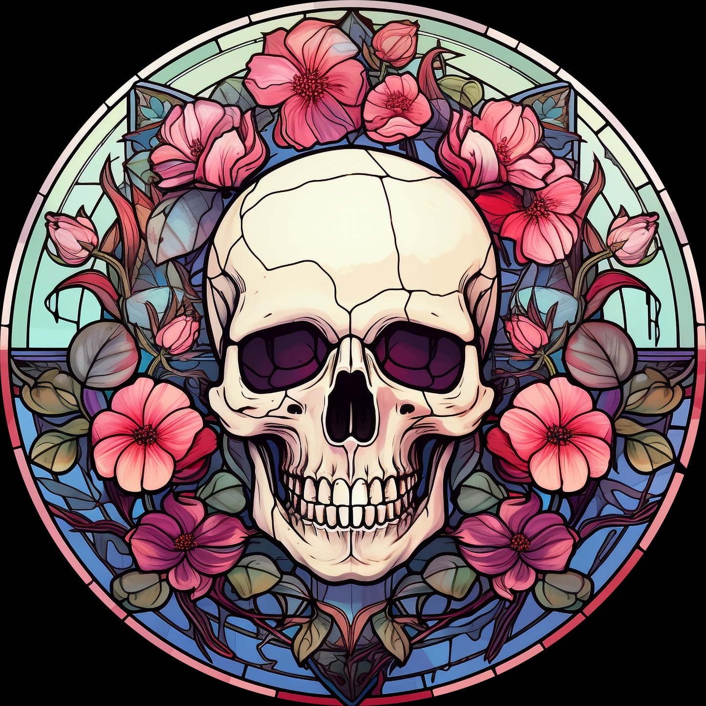 DTF Transfer – IU Glass Skull Flowers C Multi Sizes