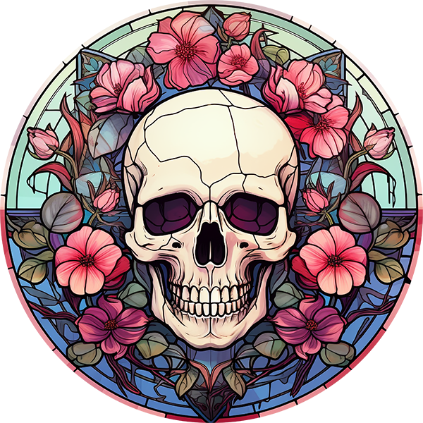 DTF Transfer – IU Glass Skull Flowers C Multi Sizes