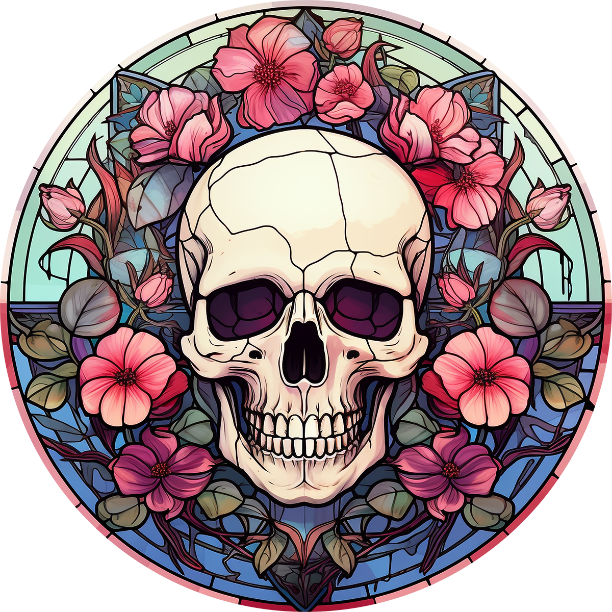 DTF Transfer – IU Glass Skull Flowers C Multi Sizes