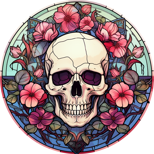 DTF Transfer – IU Glass Skull Flowers C Multi Sizes