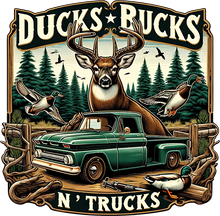 Load image into Gallery viewer, DTF Transfer – JB Ducks Bucks N Trucks Multi Sizes
