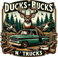 Load image into Gallery viewer, DTF Transfer – JB Ducks Bucks N Trucks Multi Sizes
