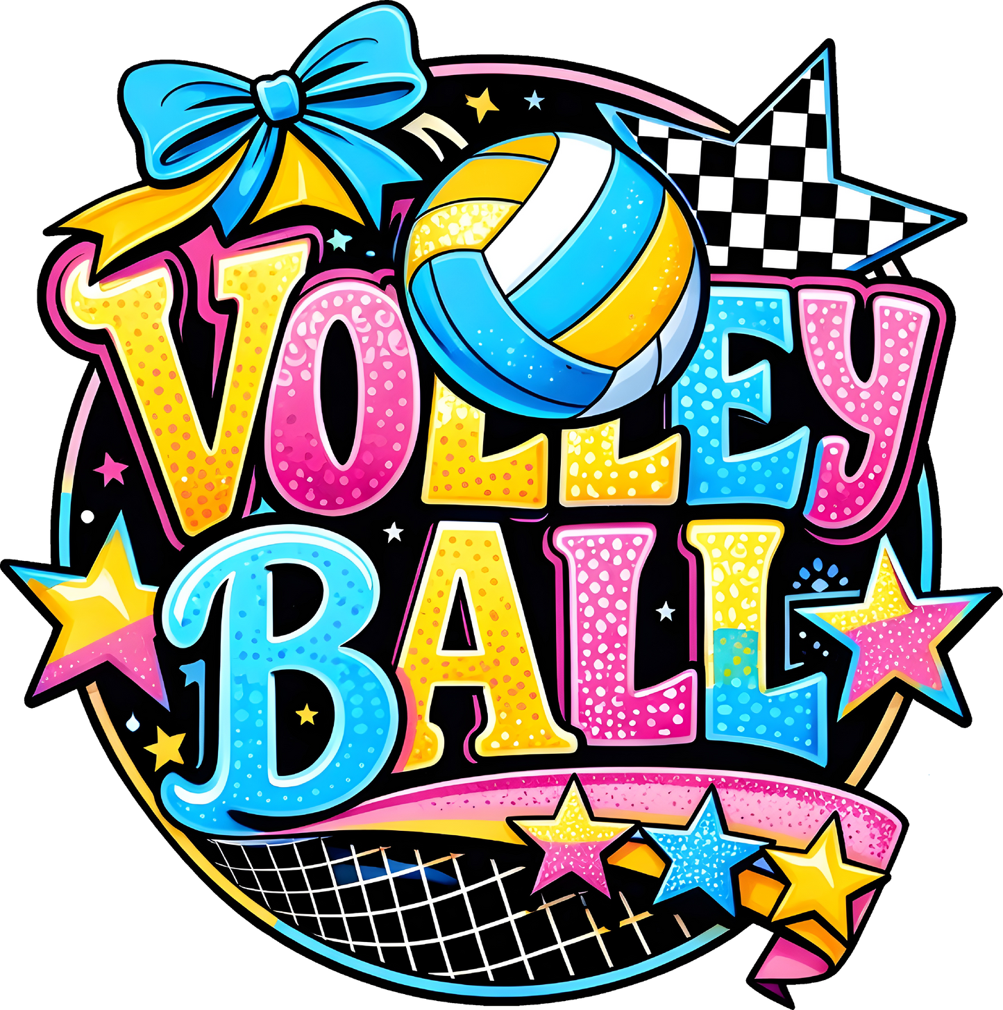 DTF Transfer – Volleyball Bright Multi Sizes (SP-VB001)
