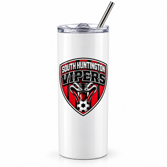 Vipers Team 20oz SKINNY STRAIGHT STAINLESS STEEL TUMBLER WITH STRAW & LID