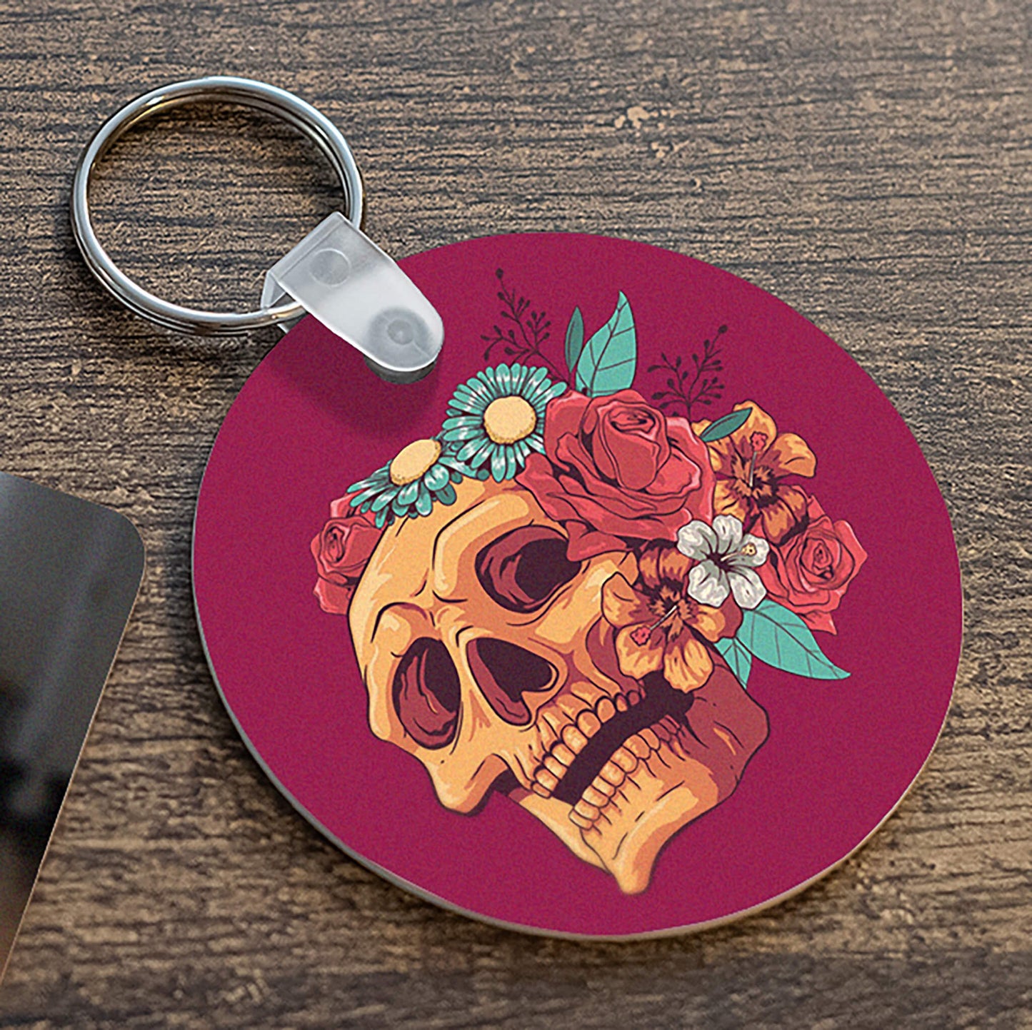 BILLBOARD KEYCHAIN - CIRCLE - FLOWER SKULL - Get Things Printed INC