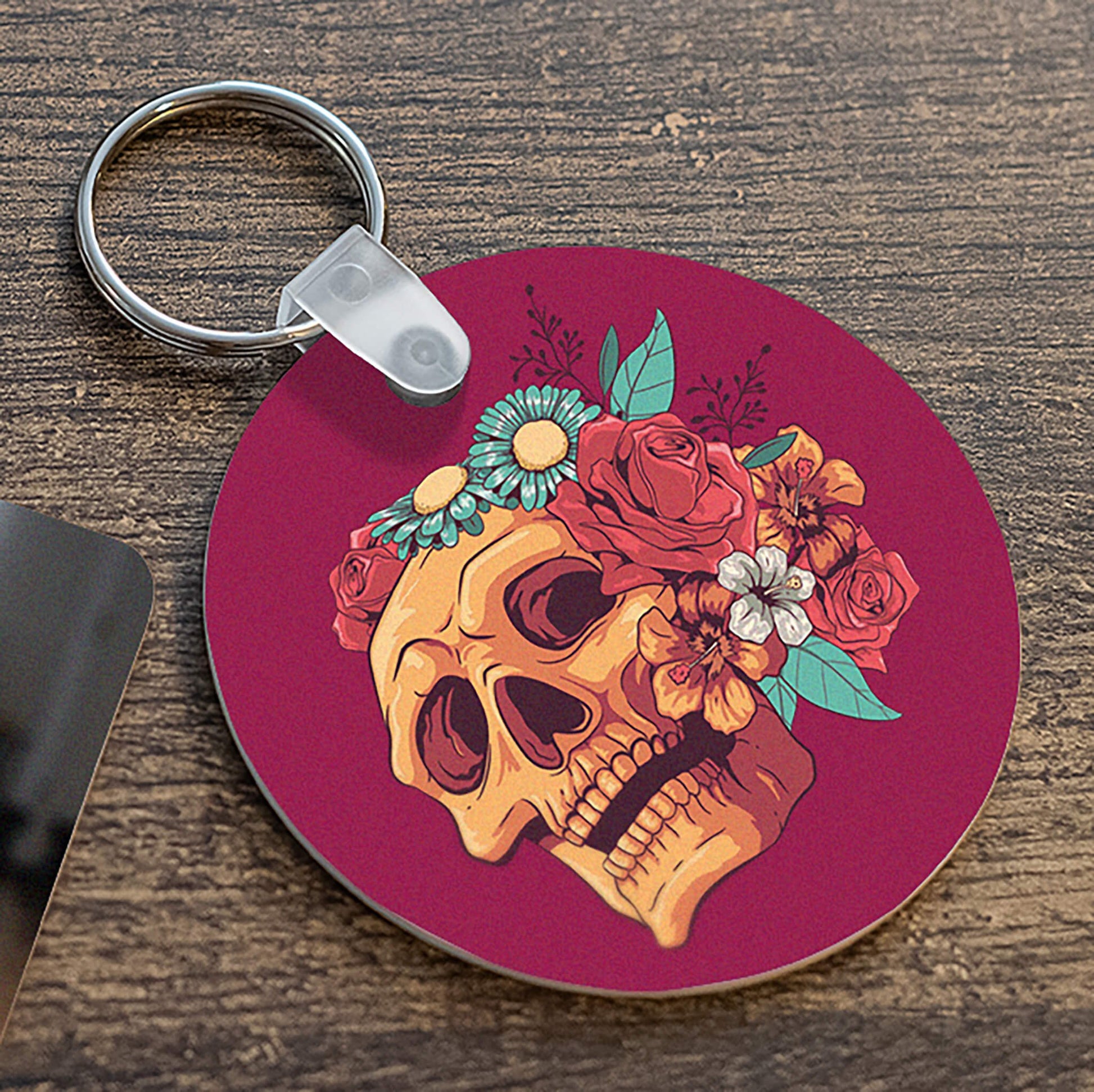 BILLBOARD KEYCHAIN - CIRCLE - FLOWER SKULL - Get Things Printed INC