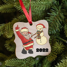 Load image into Gallery viewer, ORNAMENT - WOODEN - 3&quot; x 3&quot; - DANCING SANTA SNOWMAN - Get Things Printed INC
