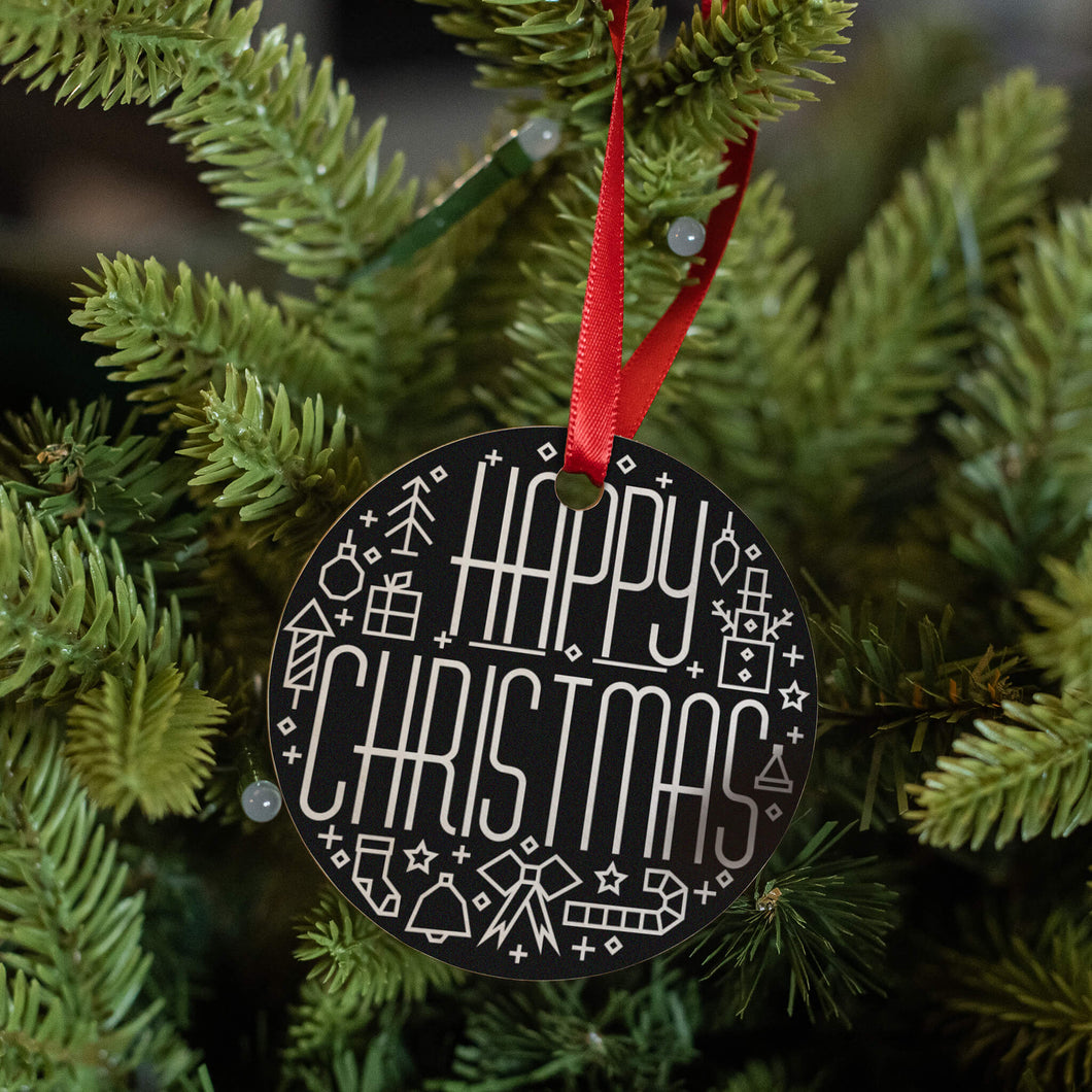 ORNAMENT - WOODEN - ROUND - HAPPY CHRISTMAS - Get Things Printed INC