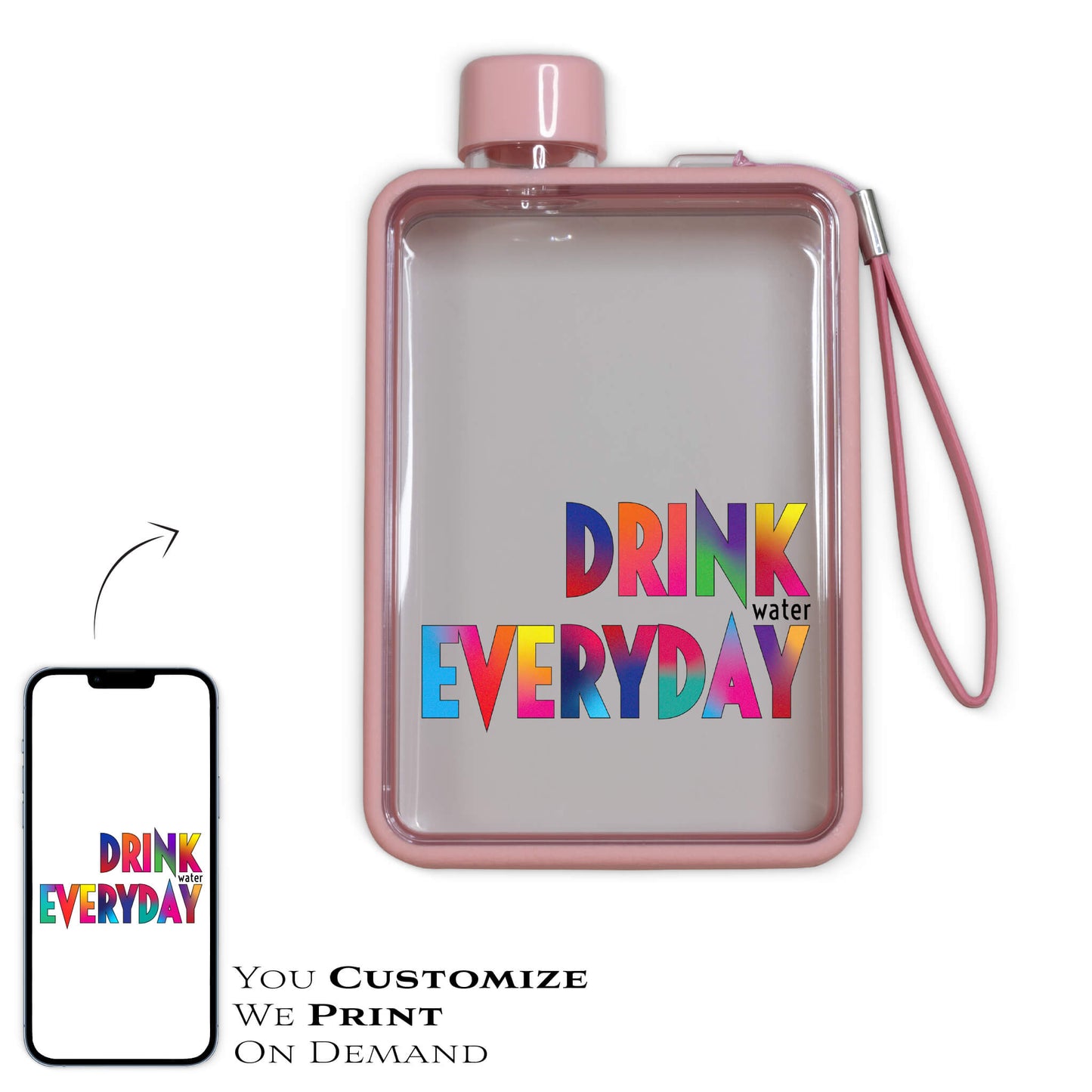PINK 13oz FLAT WATER BOTTLE - Get Things Printed INC